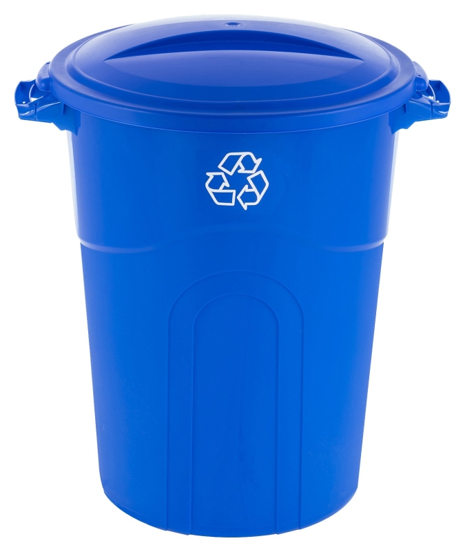 Rubbermaid Roughneck 32 Gallon Blue Plastic Garbage Can With Lid Included