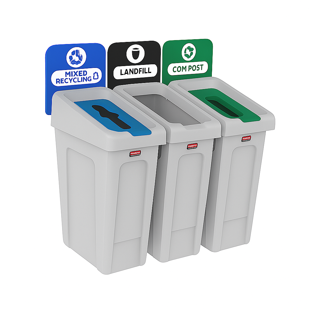 Slim Jim Recycling Station, 23 Gallon, 3 Stream Landfill, Paper/Bottles/Compost