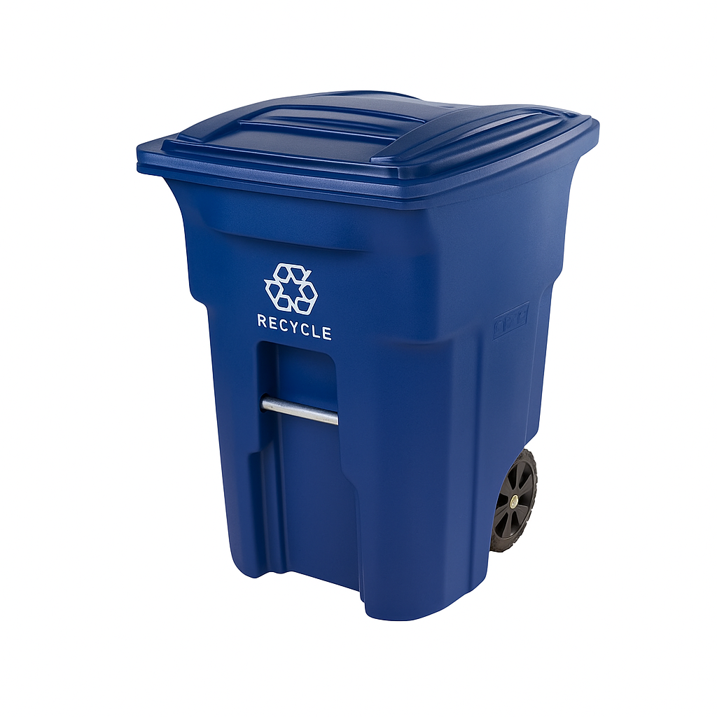 Toter Sqaure Trash Rollout Container, 96 Gallon Capacity, Blue, Hinged Lid Closure