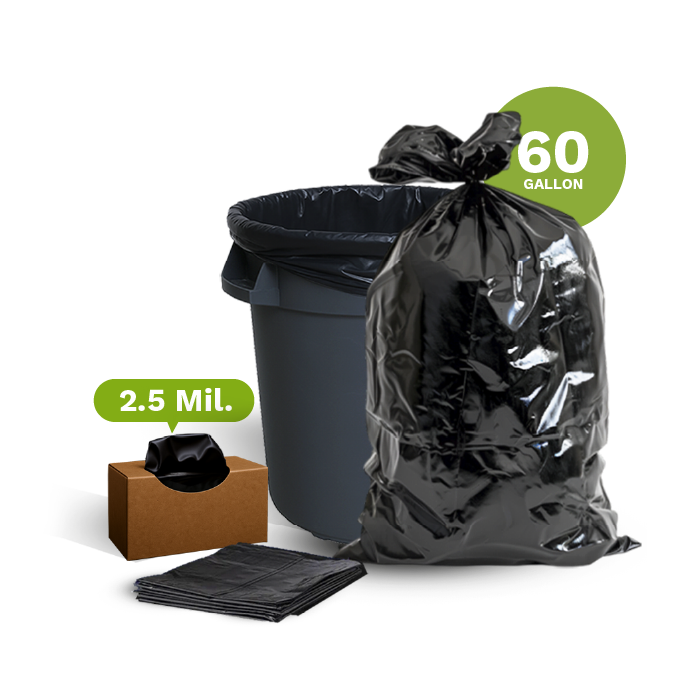 Black Garbage Bag, Super Tough 60 Gal 22x16x58, (100-Count)
