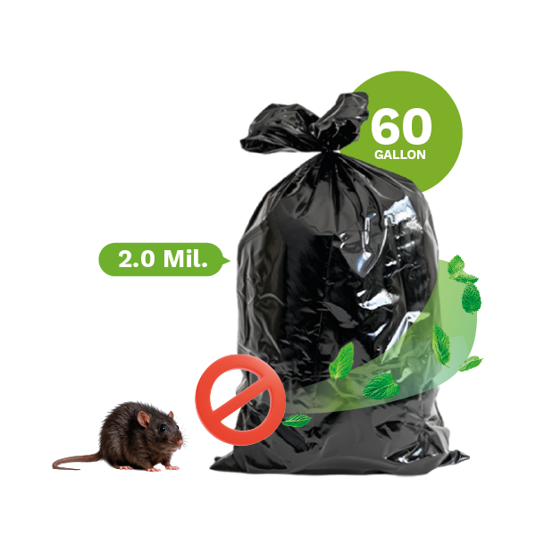 Black Mint Garbage Bags Rat Out Scent 38&quot;X58&quot; #3 60 Gal (100-Count)