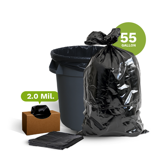 Black Garbage Bags, 55 Gallon 36&quot;x55&quot; (100-Count)
