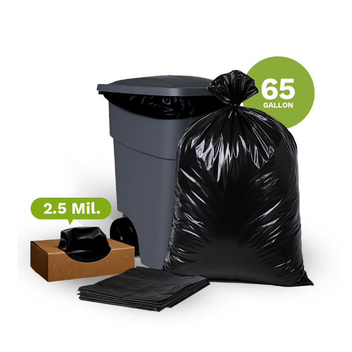 Black Garbage Bags, Super Tough 65 Gallon (100-Count)