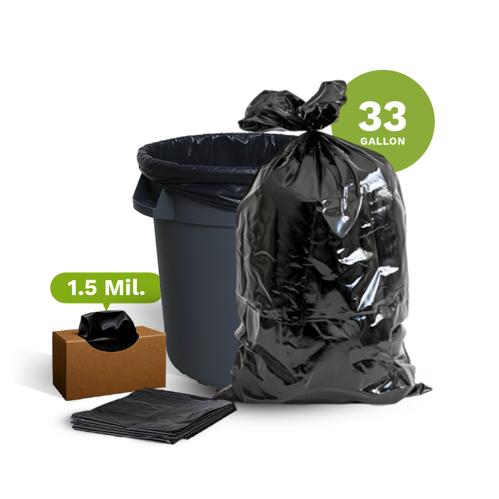 Black Garbage Bag, Super Though 33 Gallon, 33&quot;x39&quot; (100-Count)