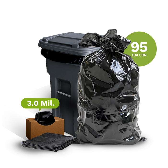 Black Garbage Bags, Extra Tough, 95 Gallon 32&quot;x29&quot;x68&quot; (50-Count)