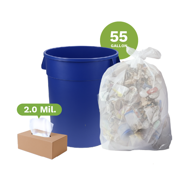 Clear Recycling Bag, Extra Tough 60 Gallon, 36&quot;x58&quot;, (100-Count)