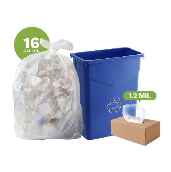 25080 Clear Recycling Bags, Super Though, 12-16 Gallon 24"x33" (250-Count)