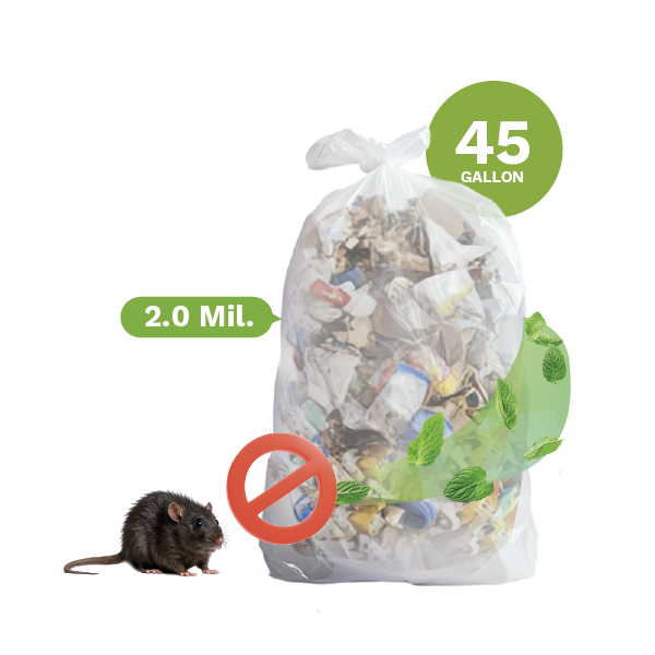 Clear Mint Garbage Bags Rat Out Scent, Super Tough 45 Gallon 40&quot;x46&quot; (100-Count)