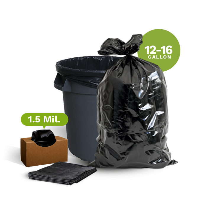 Black Garbage Bags, 12-16 Gallon 24&quot;x33&quot;, (500-Count)