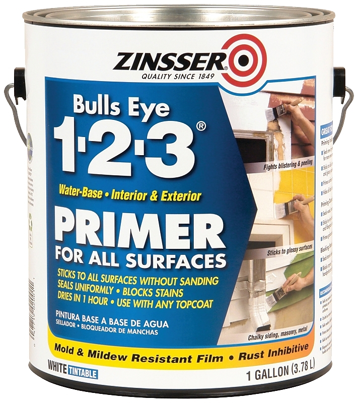 Primer Bulls Eye 1 2 3, White, 5 Gallon, Zinsser, Latex