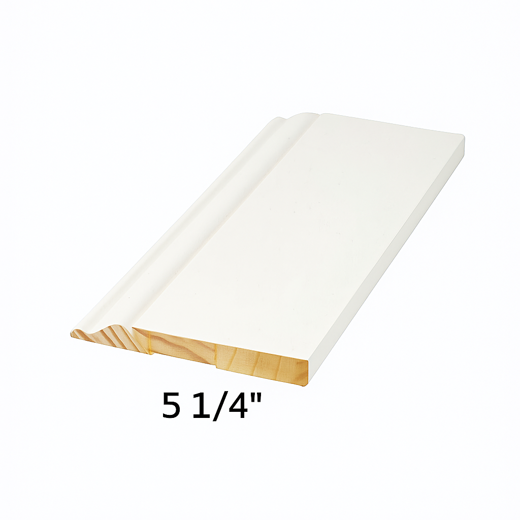 Primed Colonial Neck Base Molding 9/16&quot; x 5 1/4&quot; x 8&#39;