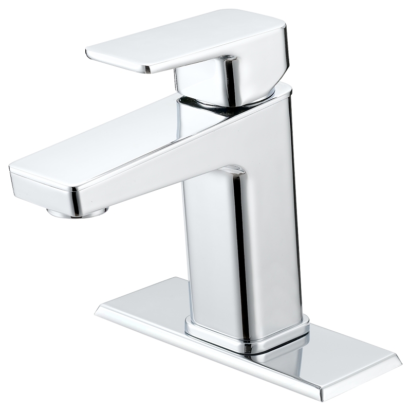 Bathroom Faucet, Single Lever, Modern, Chrome, With Plate For 3 Holes